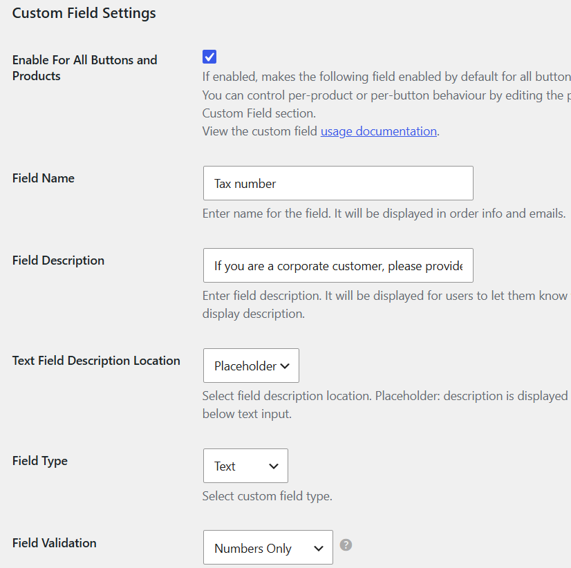 Custom Field mező engedélyezése az Accept Stripe Payments bővítményen belül